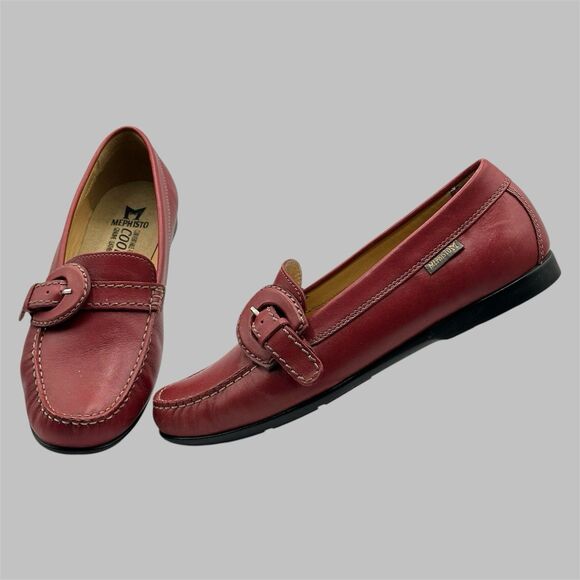 Mephisto Shoes - Mephisto Leather Loafers Womens Size US 8 EU 5.5 Red Comfort Shoes Buckle